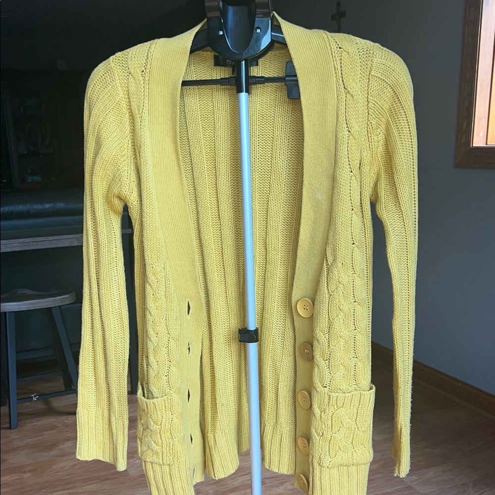 Elegant Mustard Cable Knit Women's Cardigan